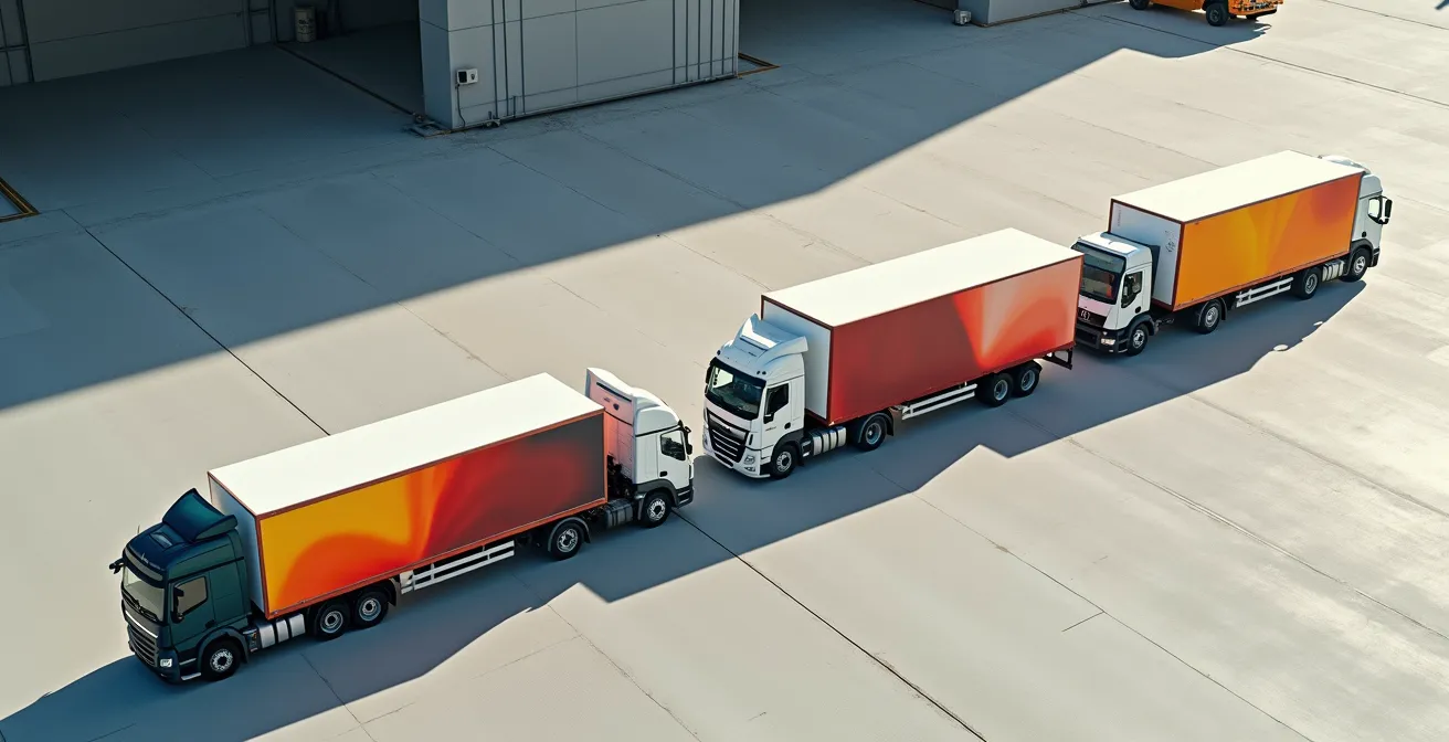 Time-lapse style composition showing fleet vehicles accumulating brand presence